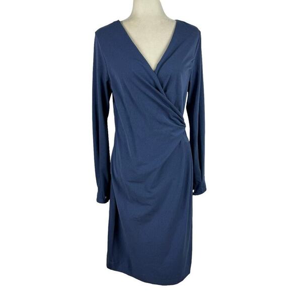 Sundance Always Right Dress Faux Wrap Womens Size L Blue Cotton Modal Midi - Picture 2 of 16